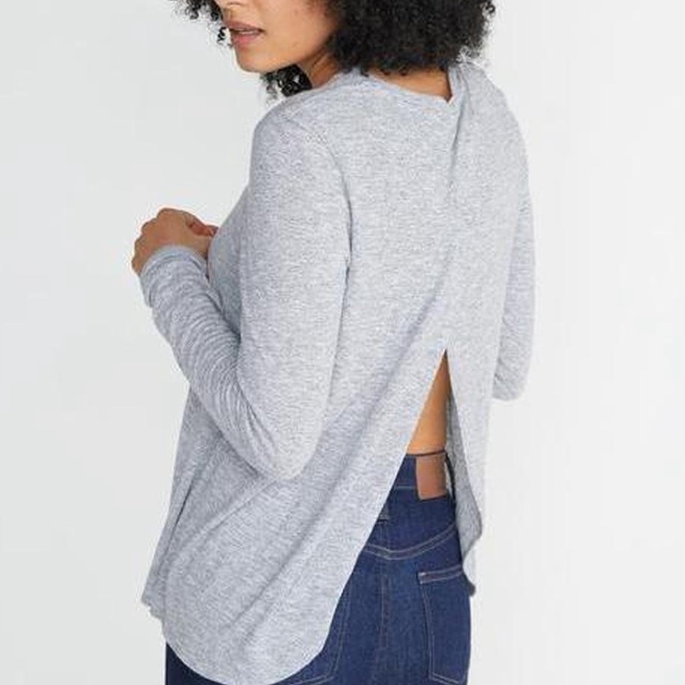Marine Layer Light Gray Long Sleeve Split-Back Tee